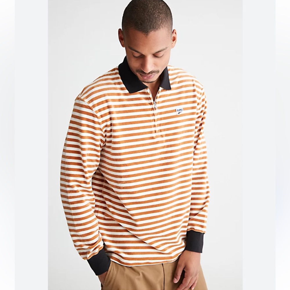 Puma Downtown Velour Orange and White Stripped Long Sleeve-Size Polo-Size L - Picture 3 of 10